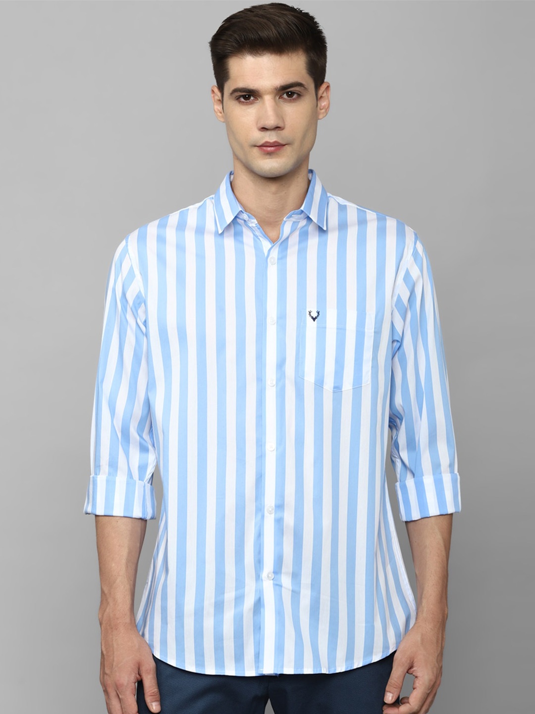 

Allen Solly Slim Fit Opaque Striped Casual Cotton Shirt, Blue