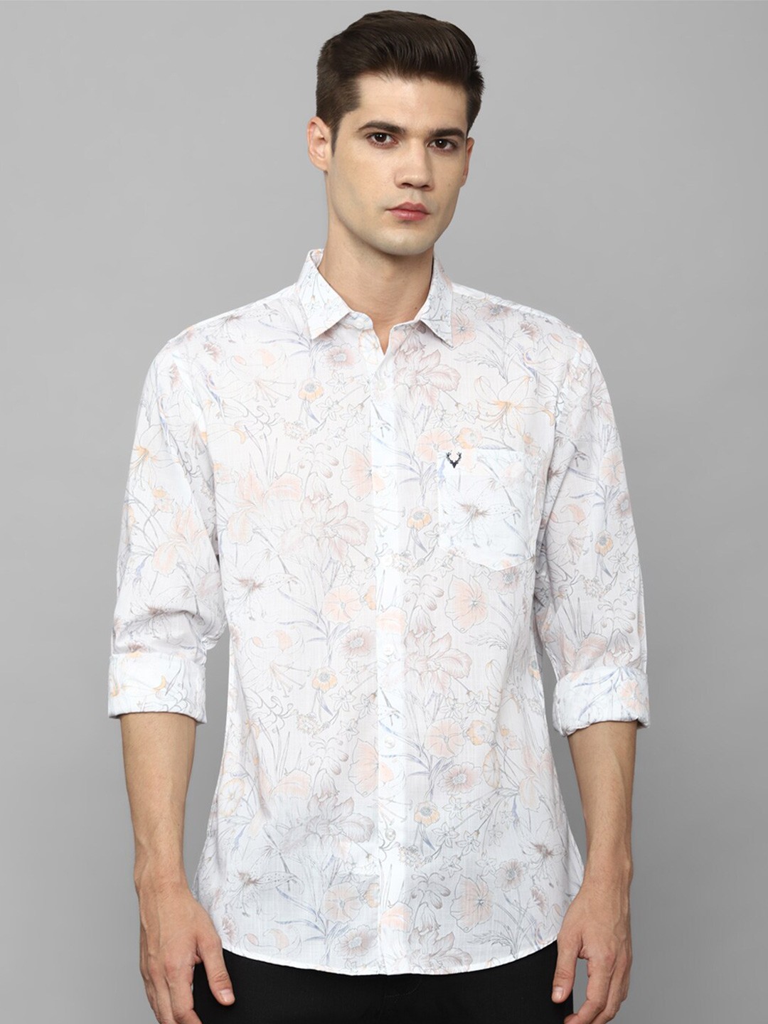 Allen Solly Slim Fit Floral Opaque Printed Formal Cotton Shirt, White