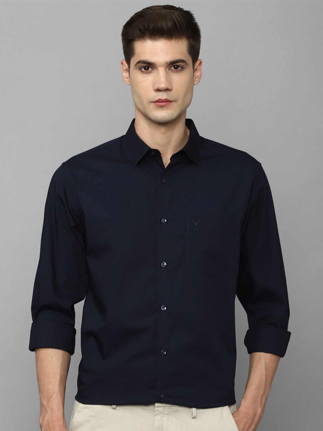 

Allen Solly Slim Fit Opaque Casual Cotton Shirt, Navy blue