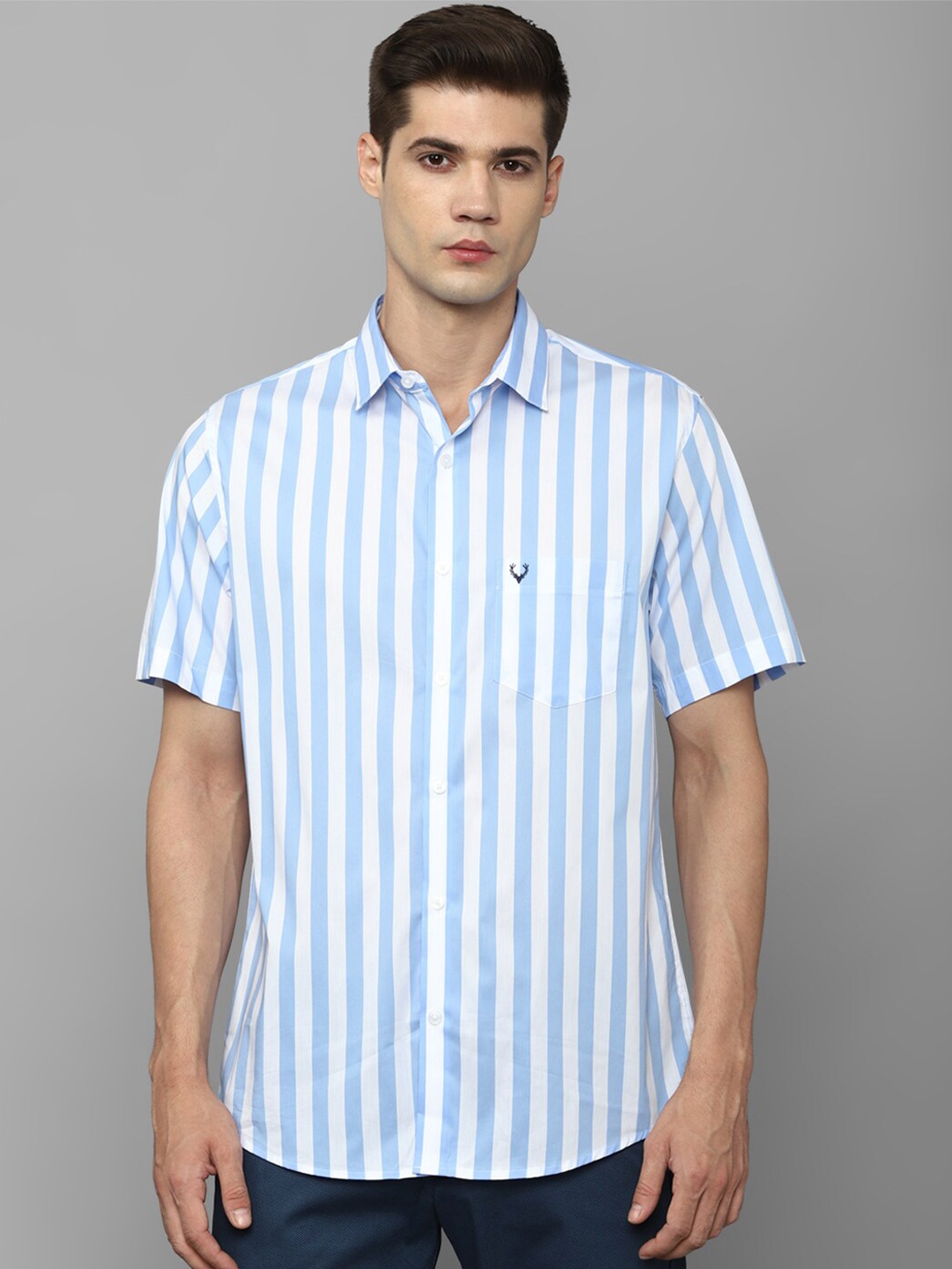 

Allen Solly Slim Fit Opaque Striped Casual Cotton Shirt, Blue