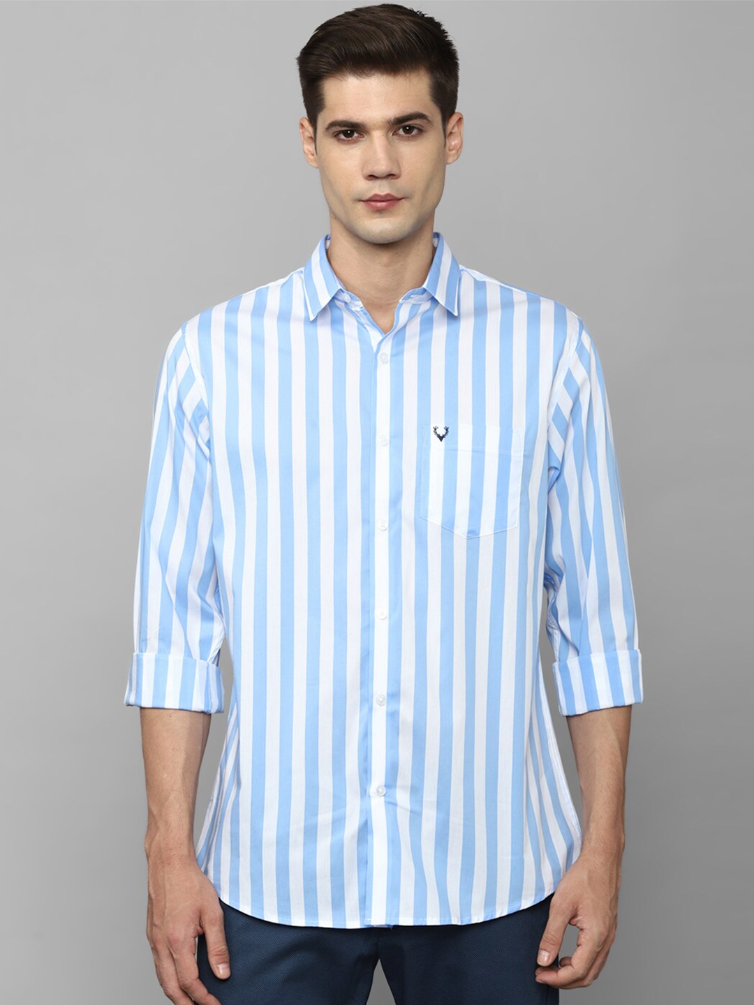 

Allen Solly Slim Fit Opaque Striped Casual Cotton Shirt, Blue