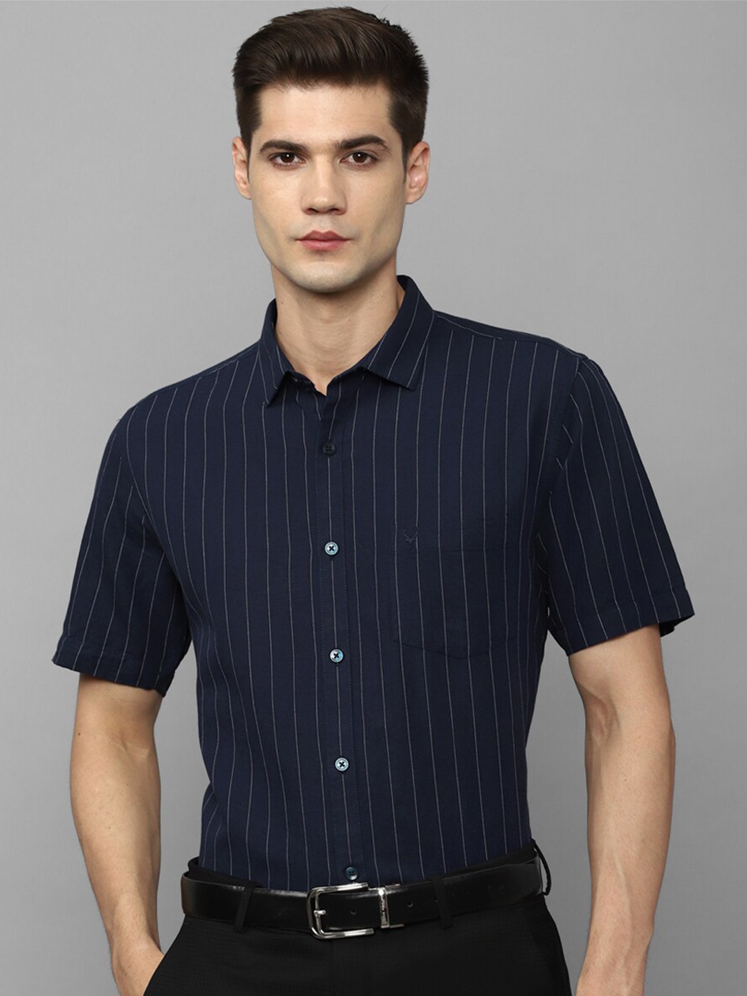 

Allen Solly Slim Fit Opaque Striped Formal Cotton Shirt, Navy blue