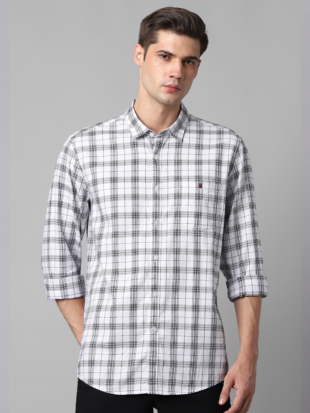 

Louis Philippe Jeans Slim Fit Tartan Checked Pure Cotton Casual Shirt, White
