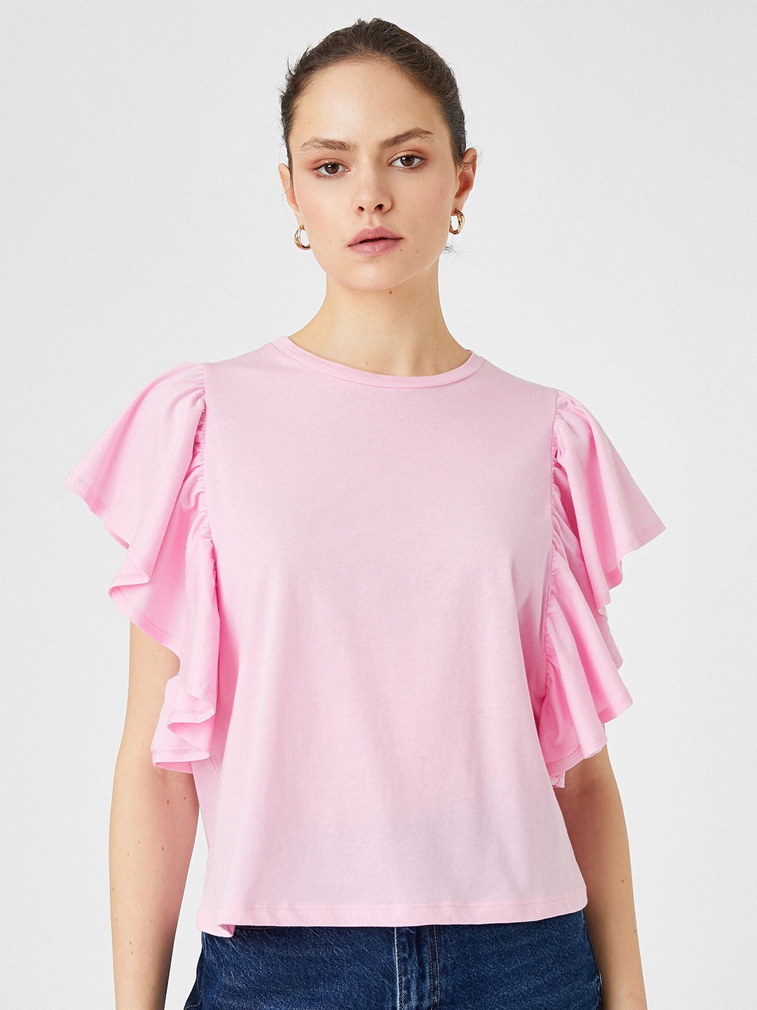 

Koton Flared Sleeves Pure Cotton T-shirt, Pink