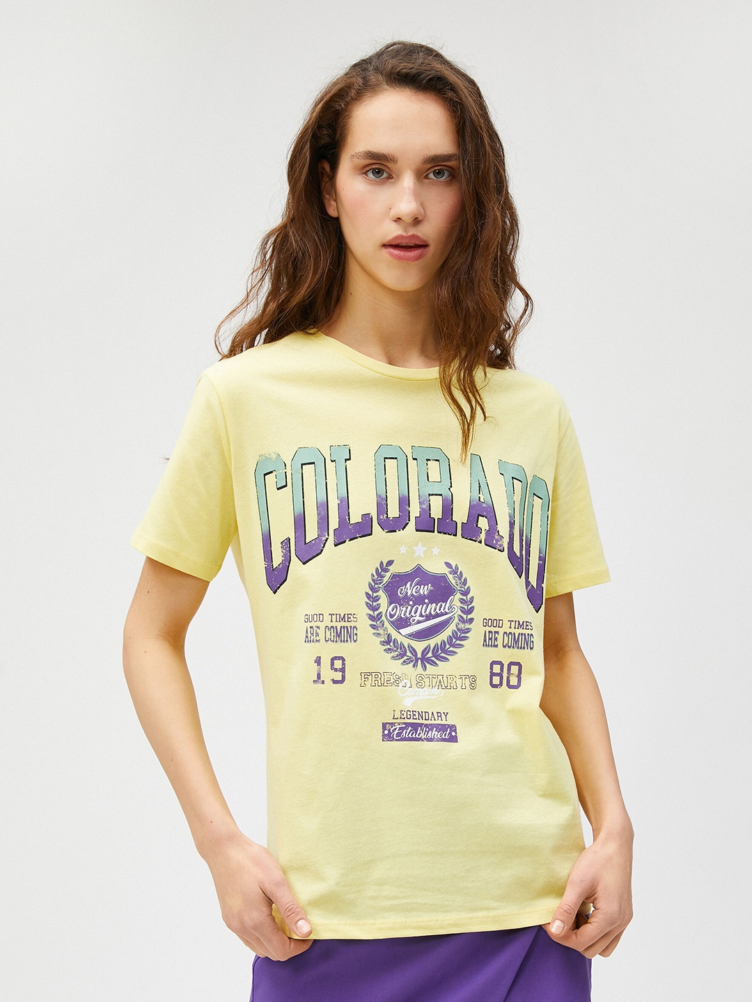 

Koton Typography Printed Pure Cotton T-shirt, Yellow