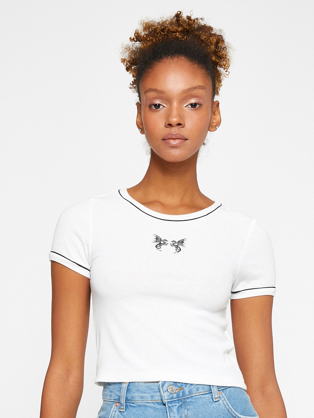 

Koton Graphic Printed Crop T-shirt, White