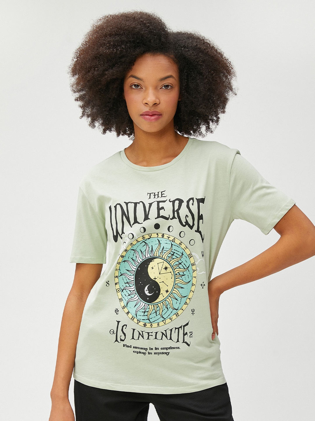 

Koton Typography Printed Pure Cottton T-shirt, Green