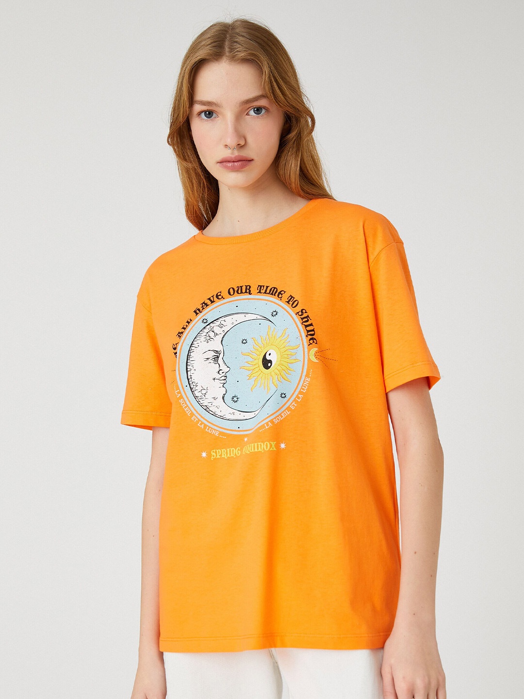 

Koton Graphic Printed Pure Cotton T-shirt, Orange