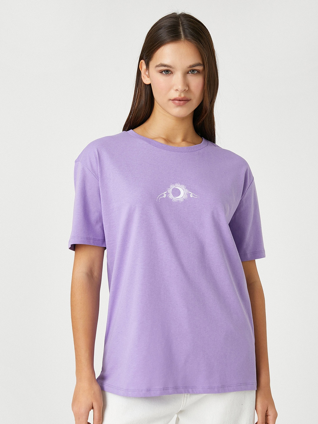 

Koton Drop Shoulder Sleeves Pure Cotton T-shirt, Purple