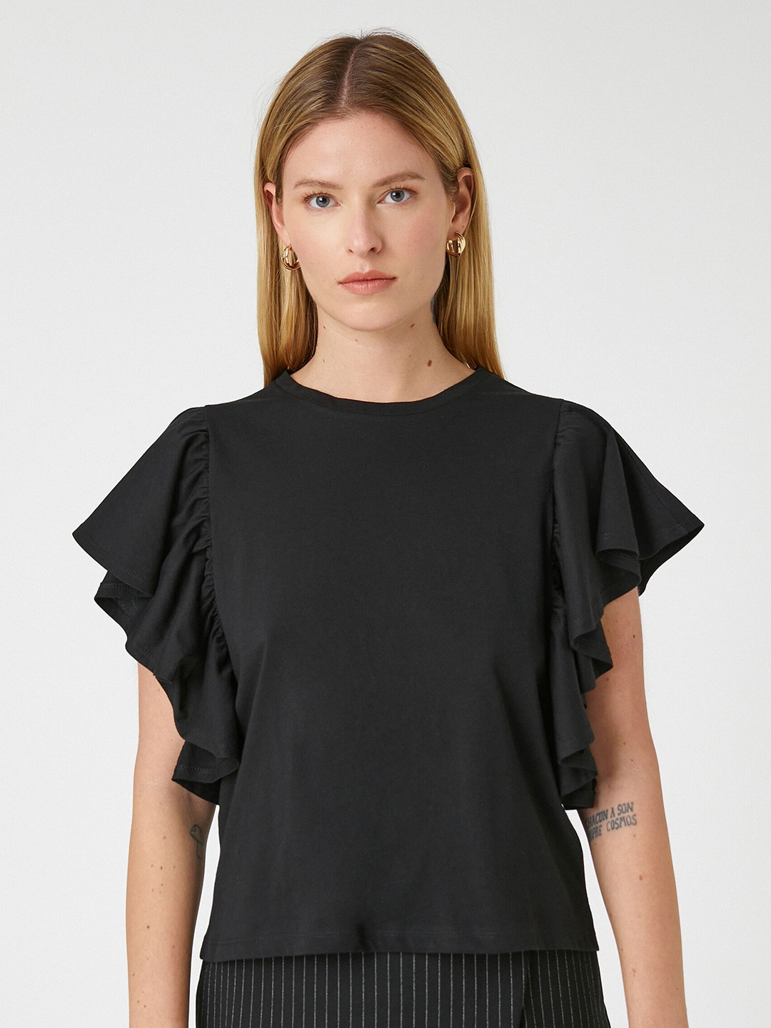 

Koton Extended Sleeves Pure Cotton T-shirt, Black