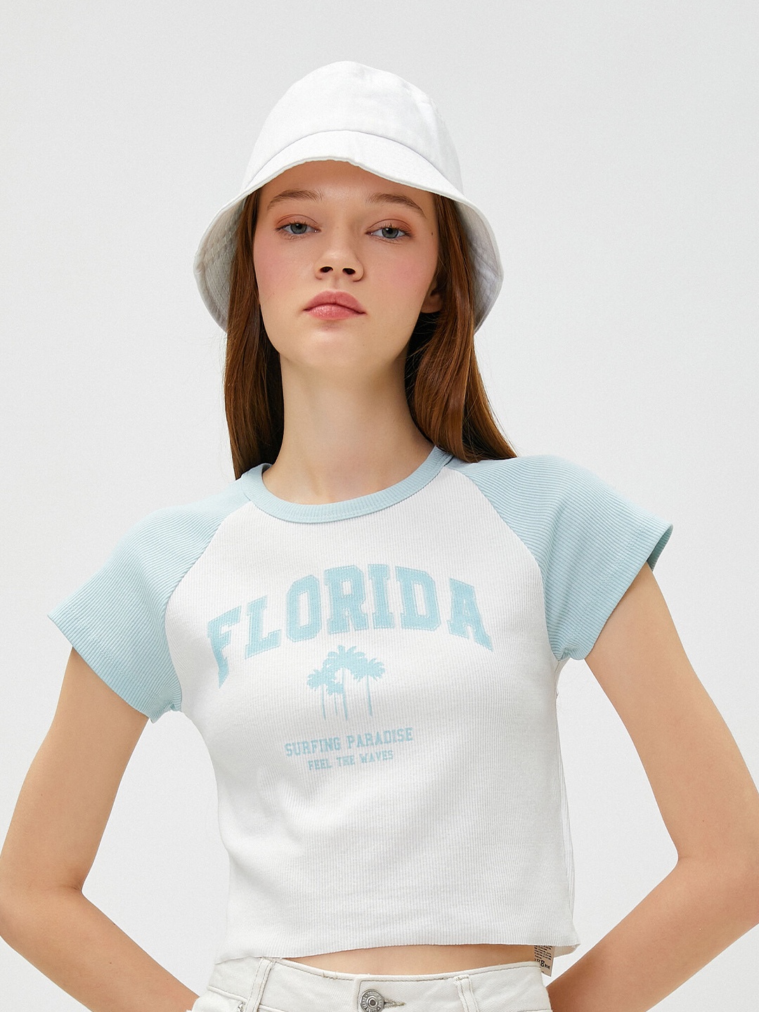

Koton Typography Printed Raglan Sleeves Crop T-shirt, White