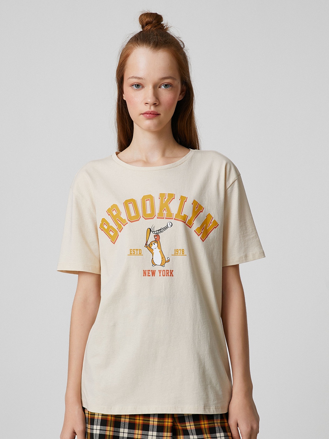 

Koton Typography Printed Pure Cotton T-shirt, Beige