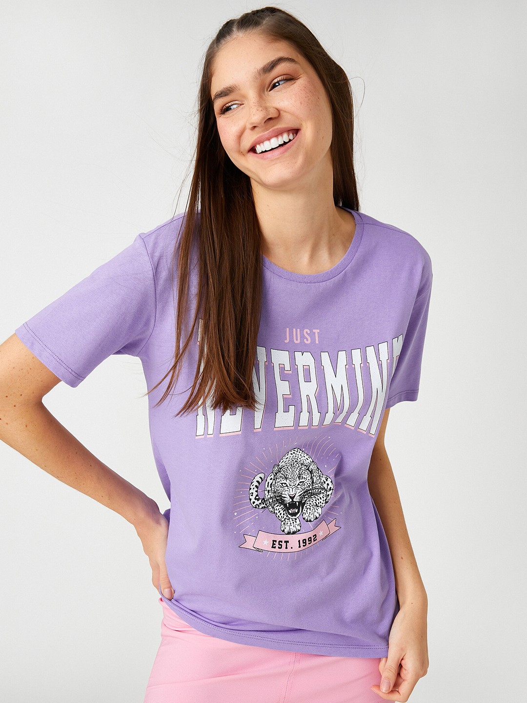 

Koton Typography Printed Pure Cotton T-shirt, Purple