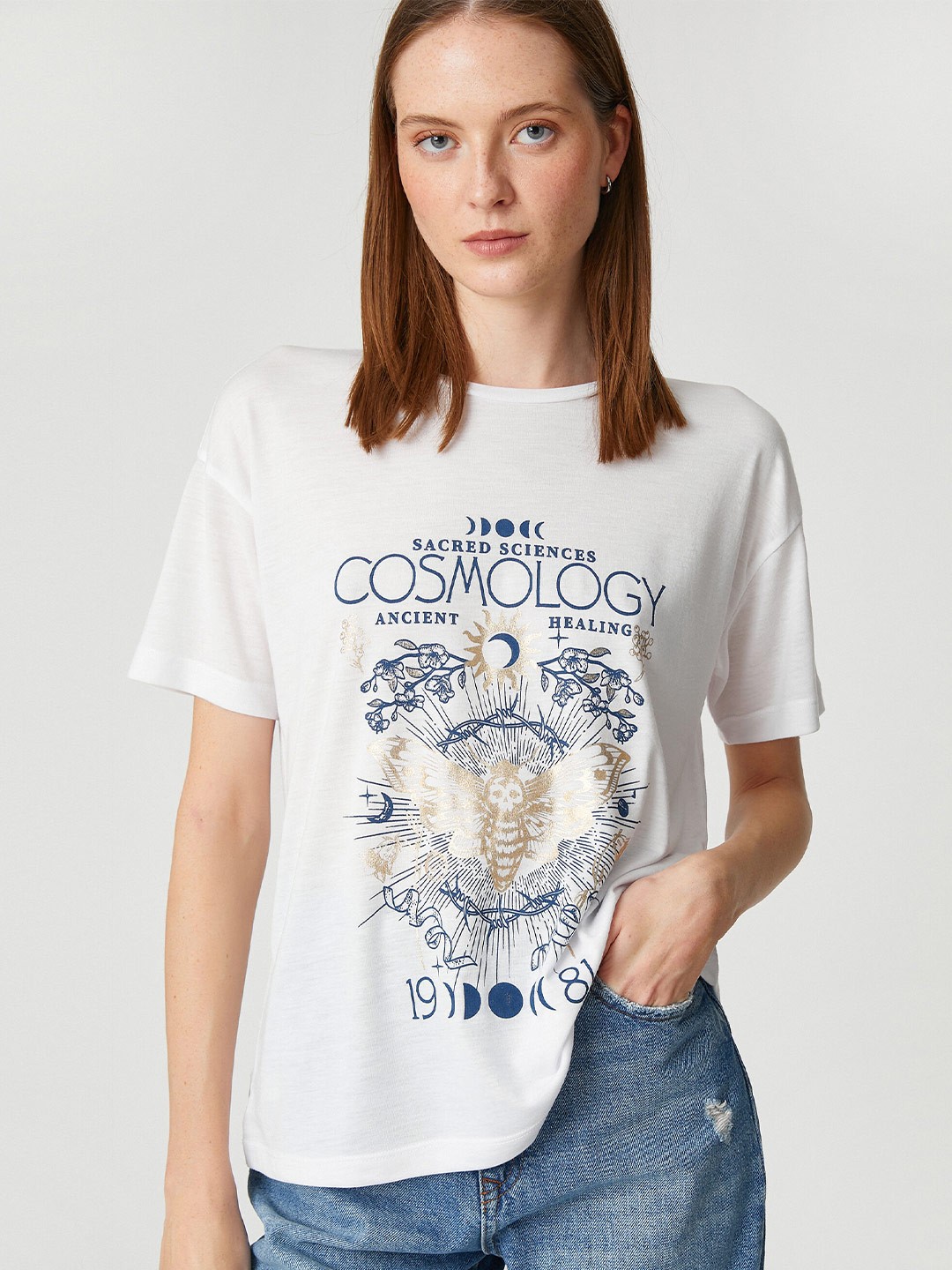 

Koton Typography Printed Drop Shoulder Sleeves T-shirt, White