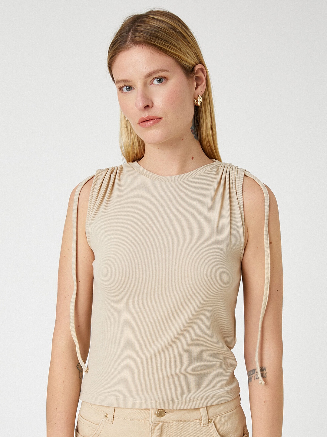 

Koton Round Neck Sleeveless T-shirt, Beige