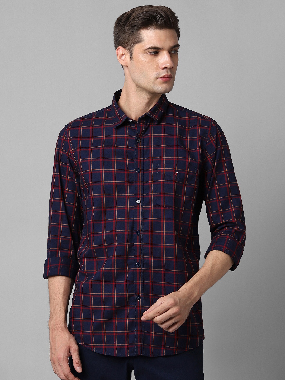 

Louis Philippe Sport Slim Fit Tartan Checked Pure Cotton Casual Shirt, Navy blue