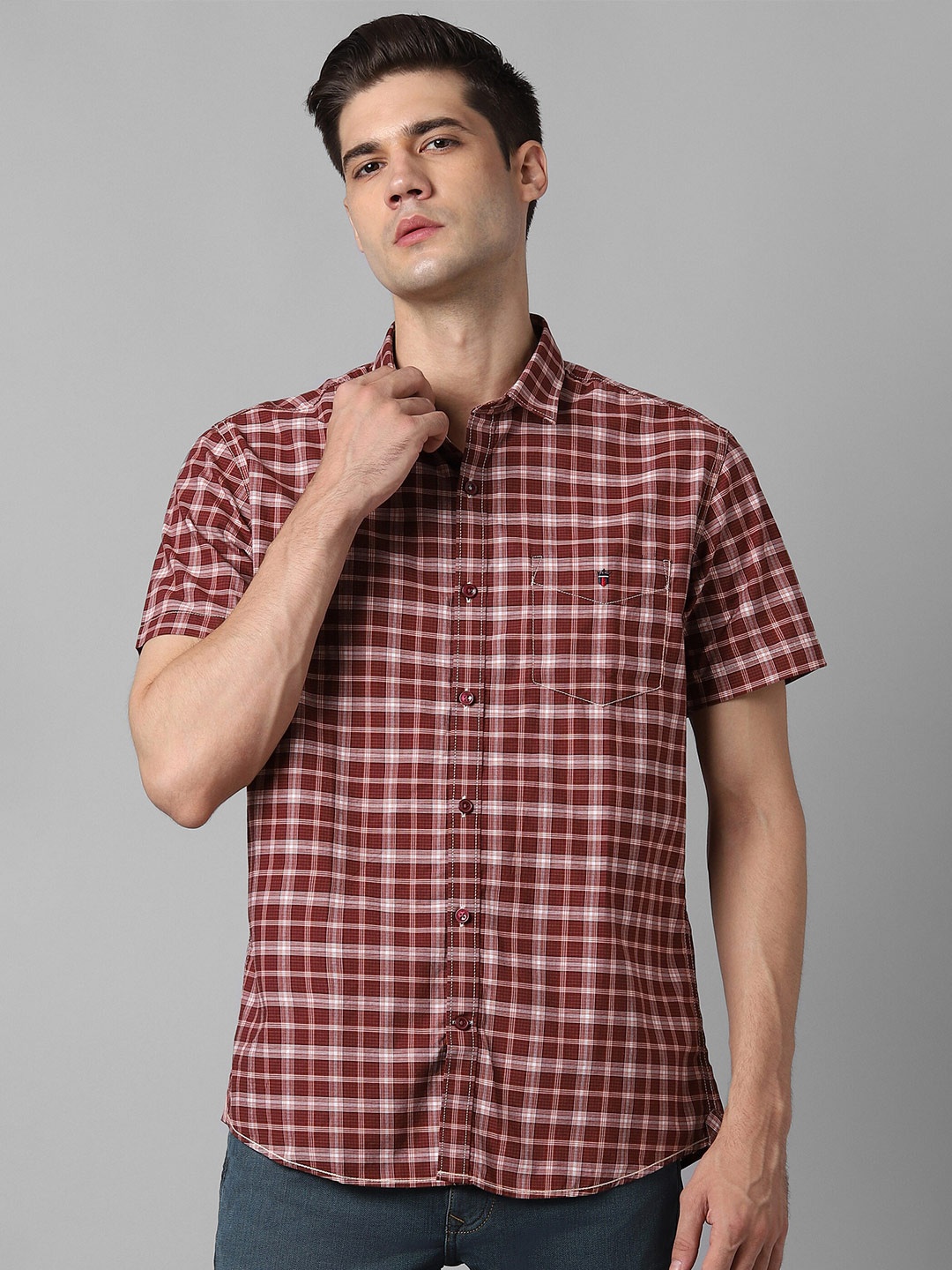 

Louis Philippe Sport Slim Fit Tartan Checks Pure Cotton Casual Shirt, Maroon
