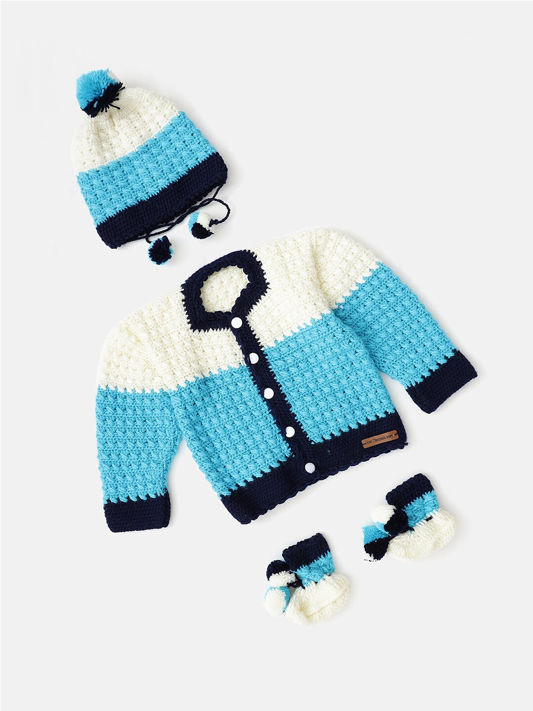 

The Original Knit Infant Kids Colourblocked Acrylic Cardigan Sweater Set, Blue