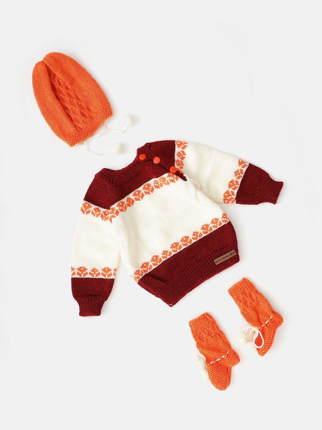 

The Original Knit Infant Kids Floral Colourblocked Acrylic Pullover Sweater Set, Cream