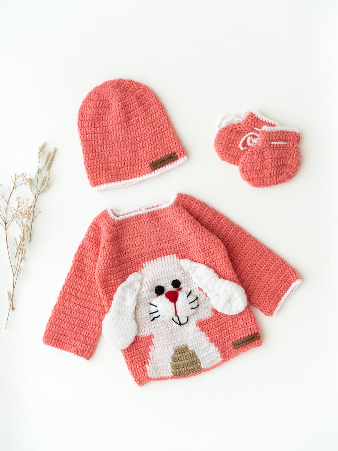 

The Original Knit Infant Kids Rabbit Embroidered Acrylic Pullover Sweater set, Pink