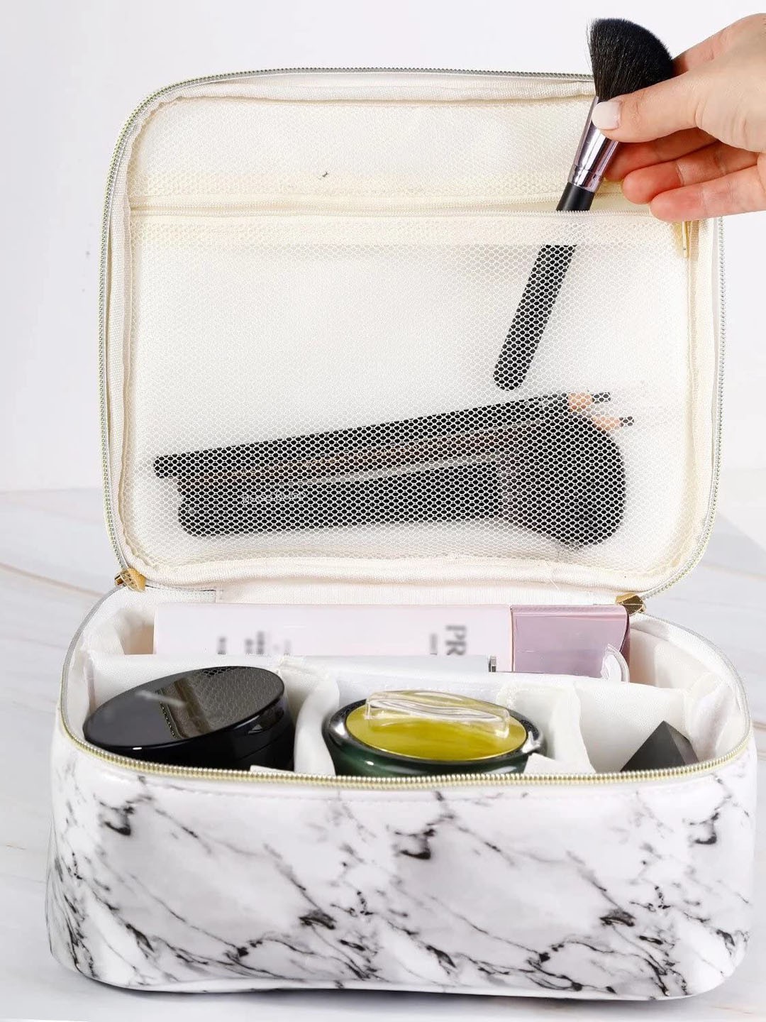 

HOUSE OF QUIRK White & Black Printed Travel Makeup Cosmetic Portable Bag Organiser