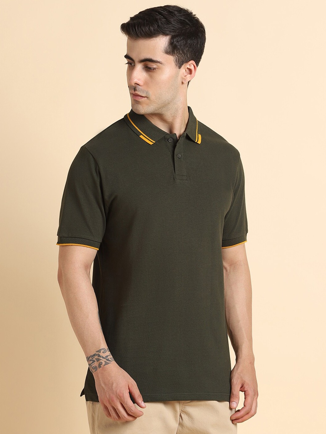 

Dennis Lingo Polo Collar Cotton T-shirt, Olive