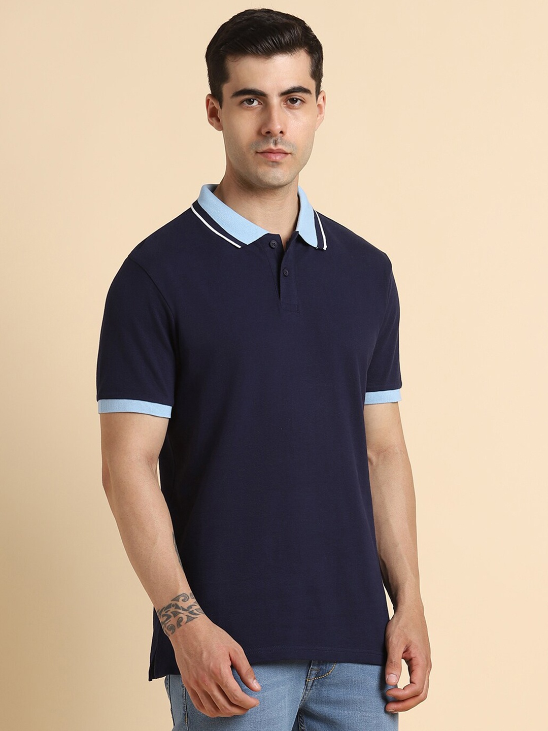 

Dennis Lingo Polo Collar Cotton T-shirt, Navy blue