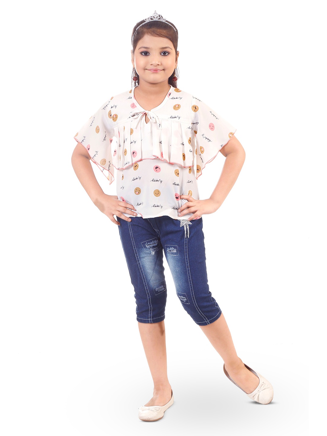 

BAESD Girls Printed Top with Capris, White