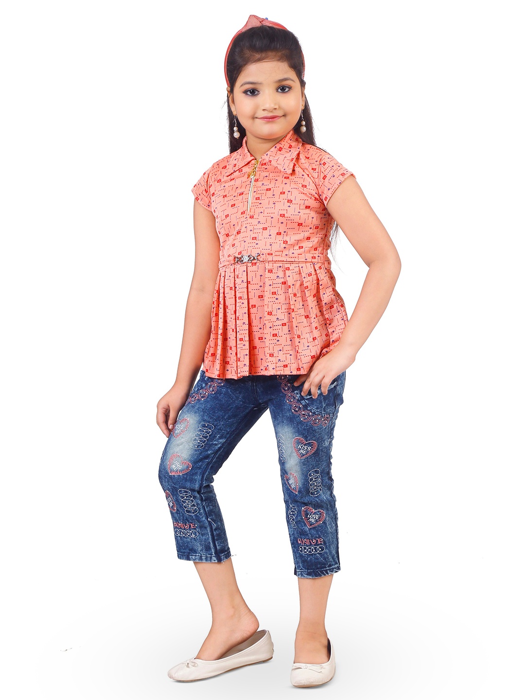 

BAESD Girls Printed Top with Capris, Orange