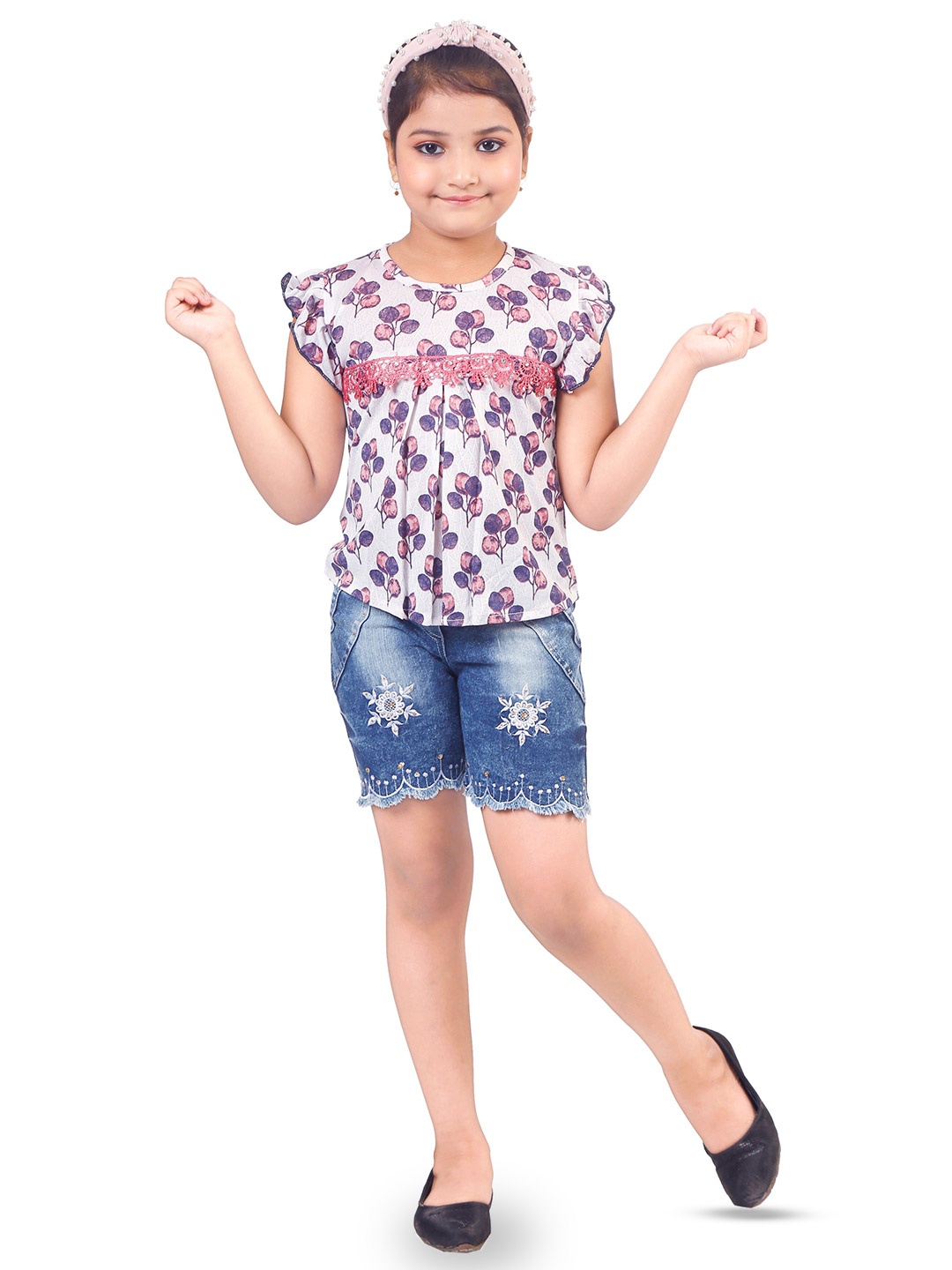 

BAESD Girls Printed Top with Shorts, Pink
