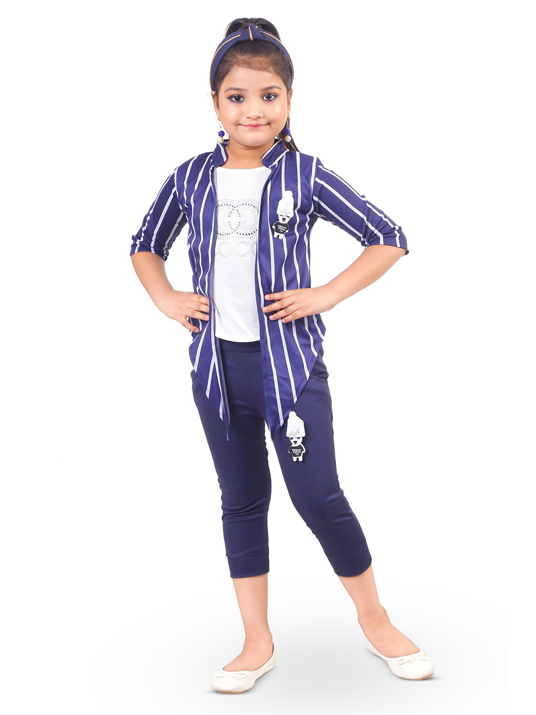

BAESD Girls Striped Top with Capris, Blue