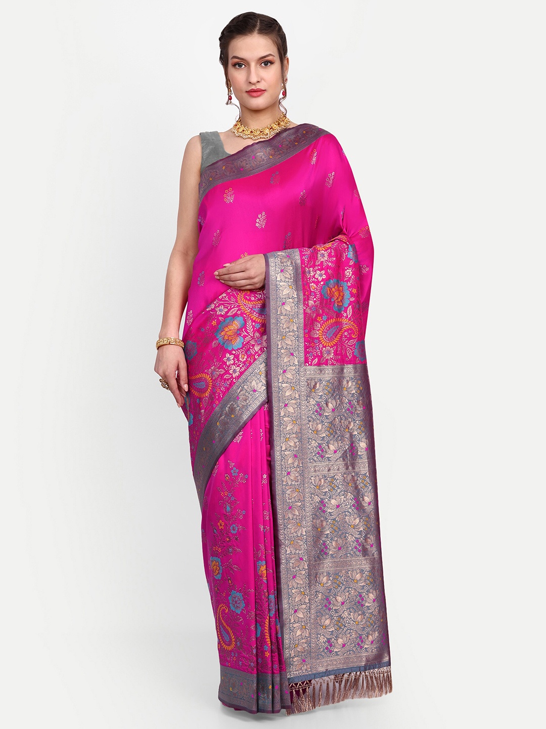 

Dhyey Fashion Ethnic Motif Woven Design Zari Banarasi Saree, Pink