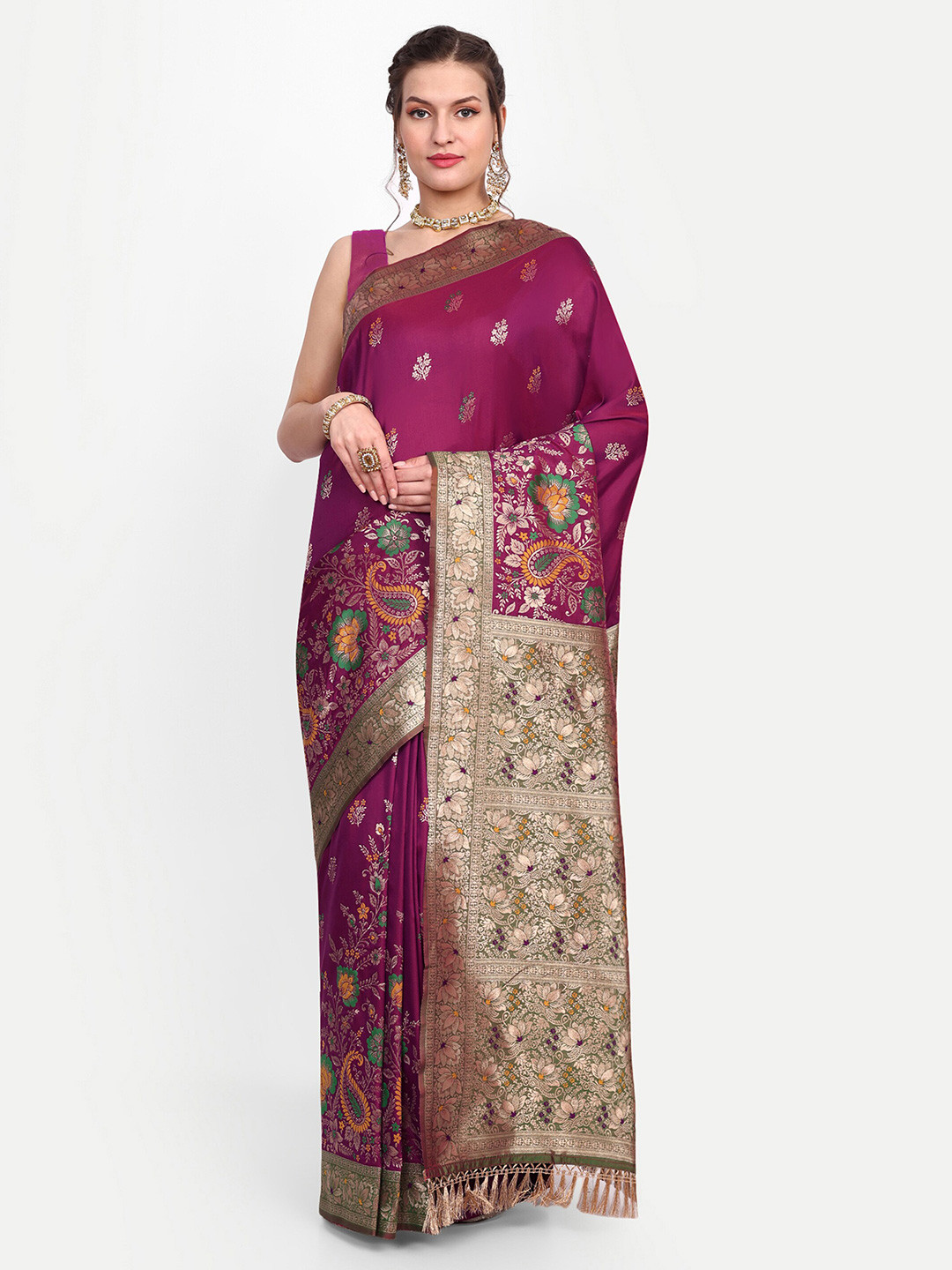 

Dhyey Fashion Ethnic Motif Woven Design Zari Banarasi Saree, Purple