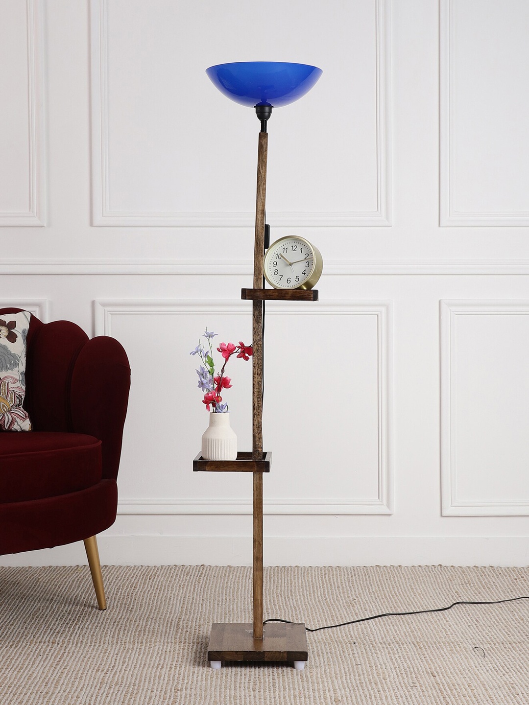 

SANDED EDGE Brown & Blue Wooden Shelf Floor Lamp