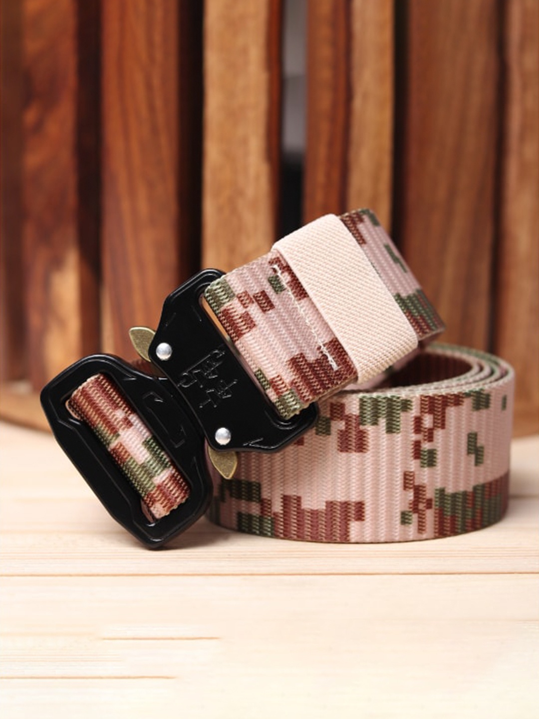 

Roadster Men Pink & Green Woven Design Tactical Canvas Belt