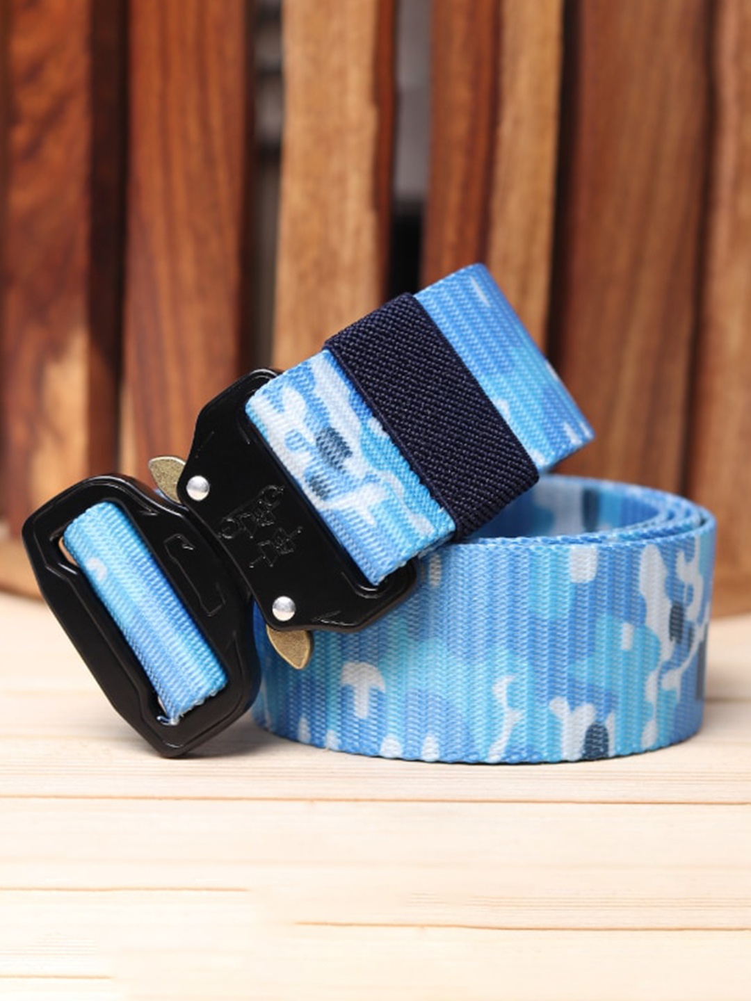 

Roadster Men Blue & White Woven Design Canvas Belts