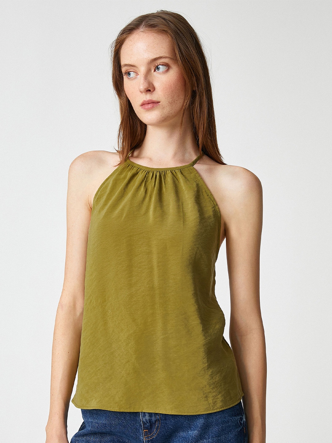 

Koton Halter Neck Gathered or Pleated Top, Khaki