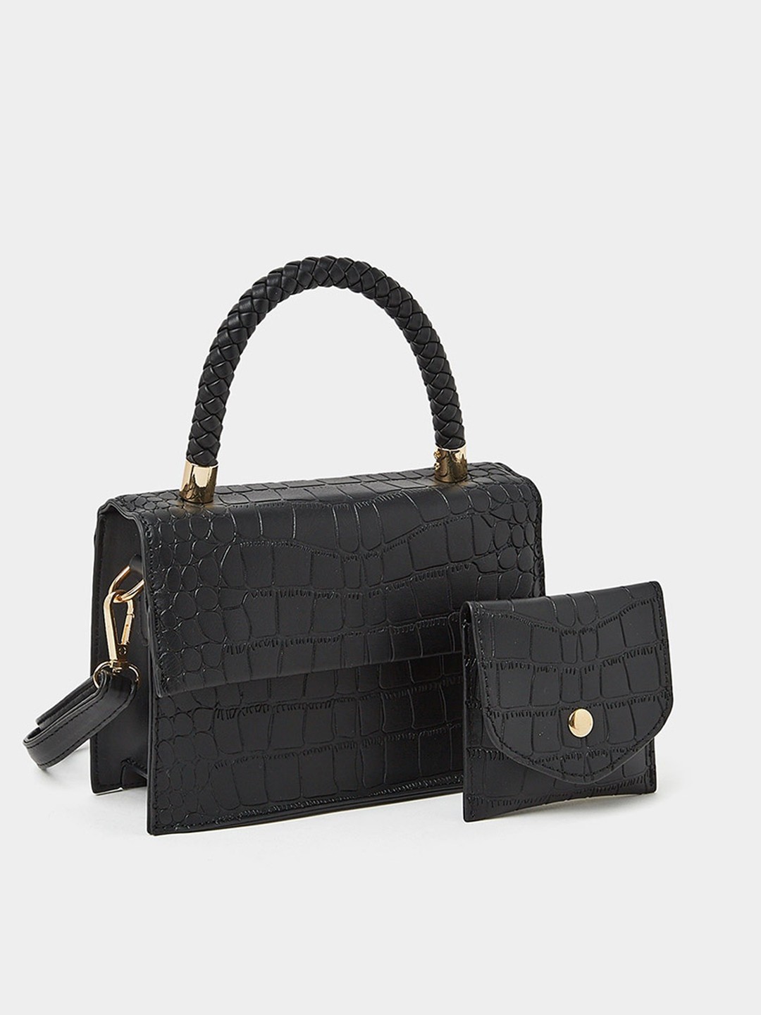 

Styli Set Of 2 Textured Structured Handheld Bag & Mini Wallet, Black