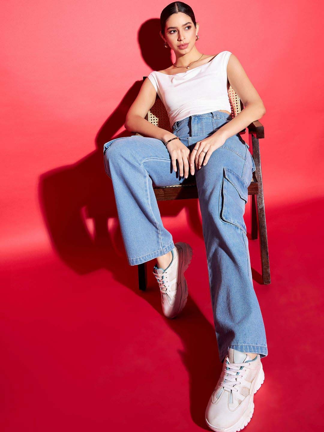 

Uptownie Lite White Cowl Neck Crop Top