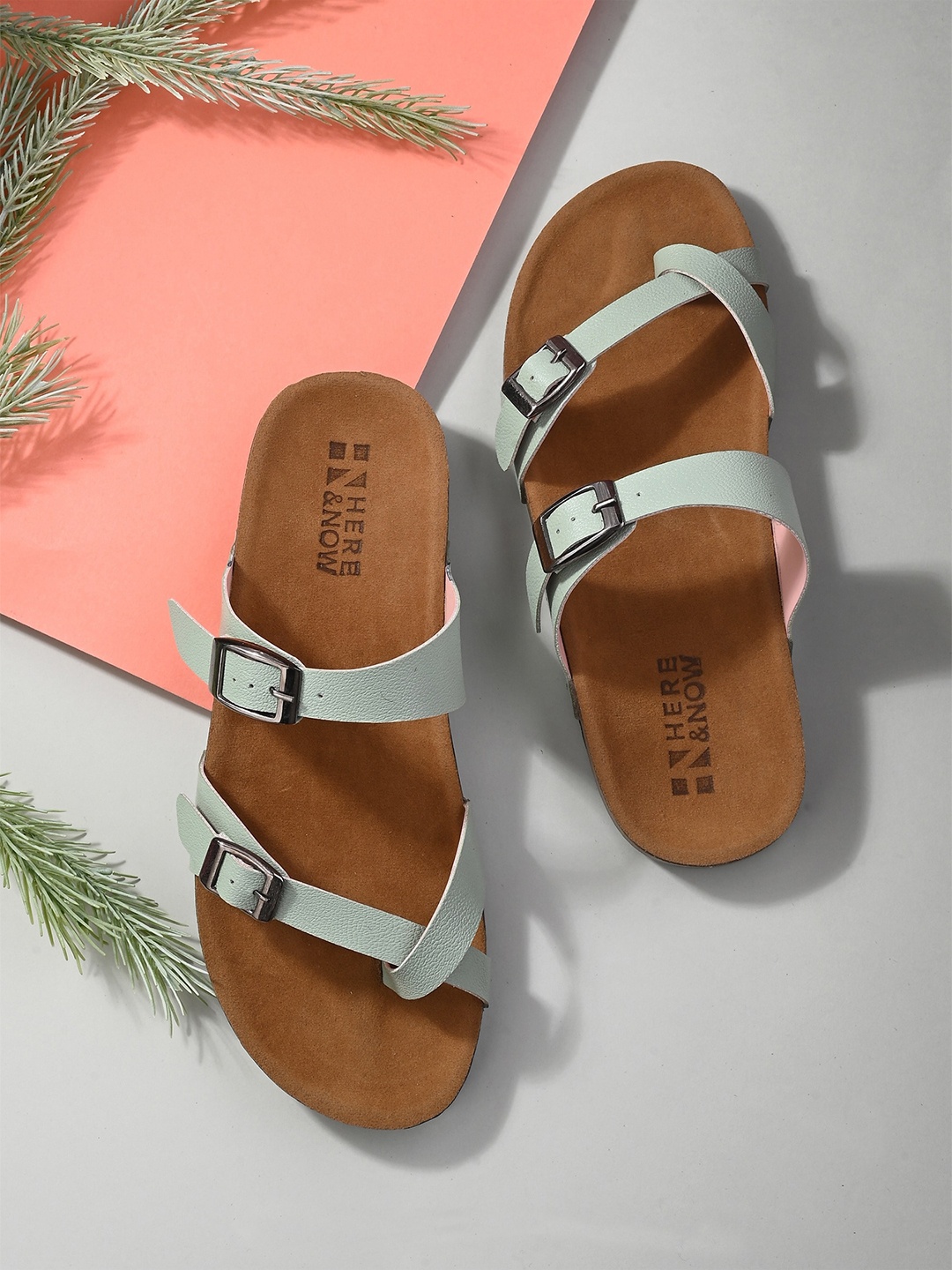 

HERE&NOW Sea Green Buckled One Toe Flats