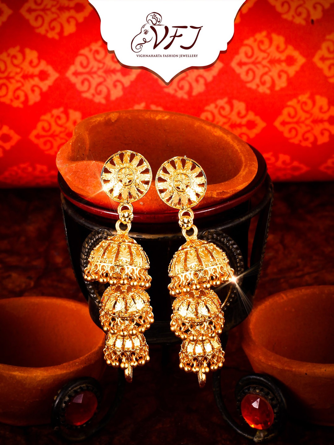 

Vighnaharta Gold-Plated Floral Drop Earrings