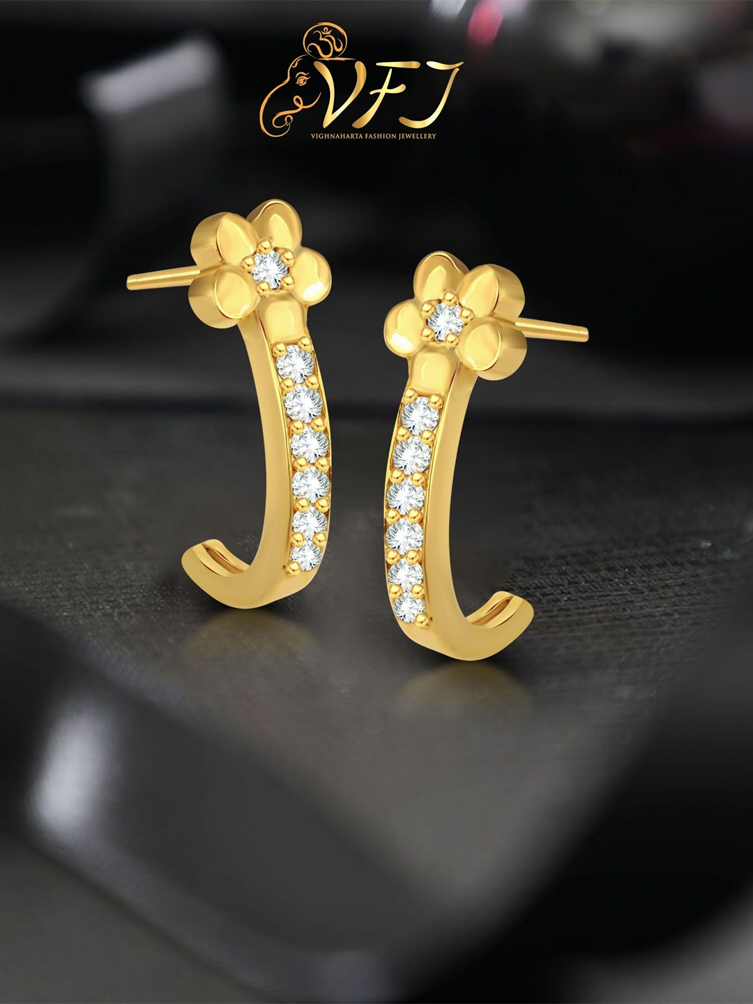 

Vighnaharta Gold-Plated Cubic Zirconia Floral Drop Earrings