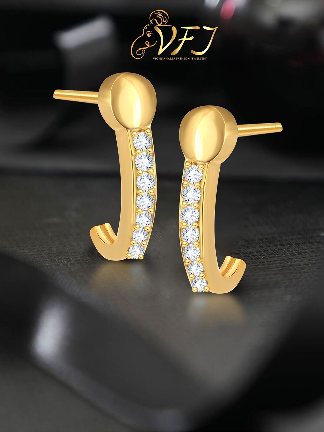 Vighnaharta Gold-Plated Cubic Zirconia Contemeprory Drop Earrings