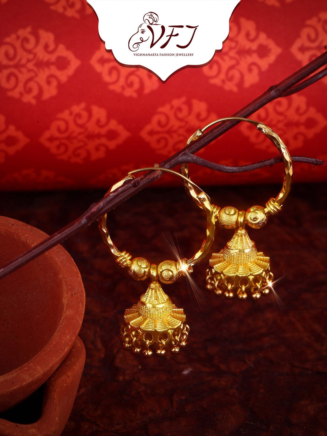 Vighnaharta Gold-Plated Hoop Earrings