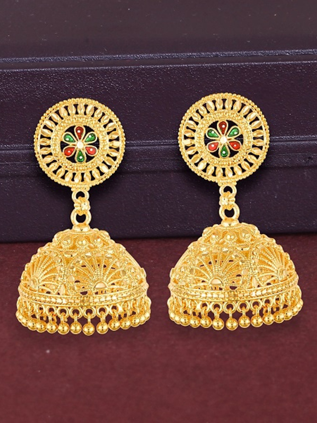 

Vighnaharta Gold-Plated Dome Shaped Jhumkas