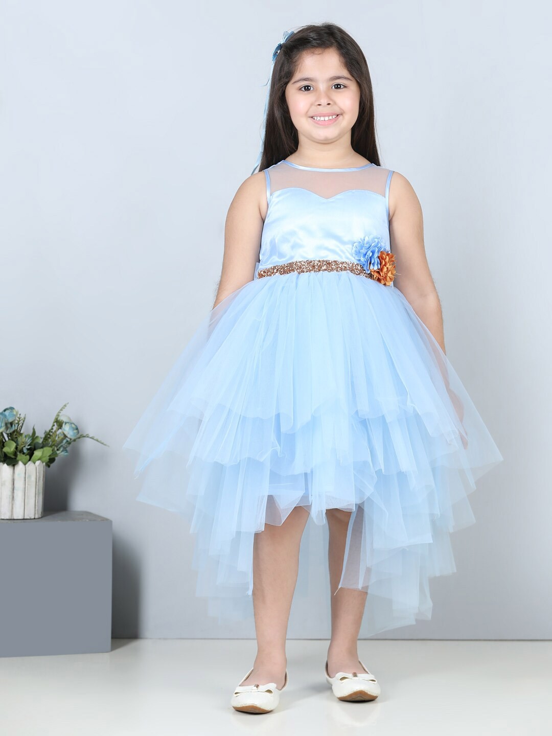 

Toy Balloon kids Girls Embellished High-Low Hem Fit & Flare Tulle Dress, Blue