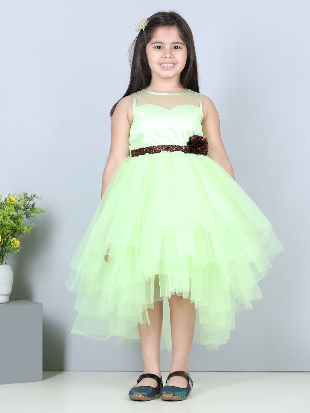 

Toy Balloon kids Girls Embellished High-Low Hem Fit & Flare Tulle Dress, Yellow