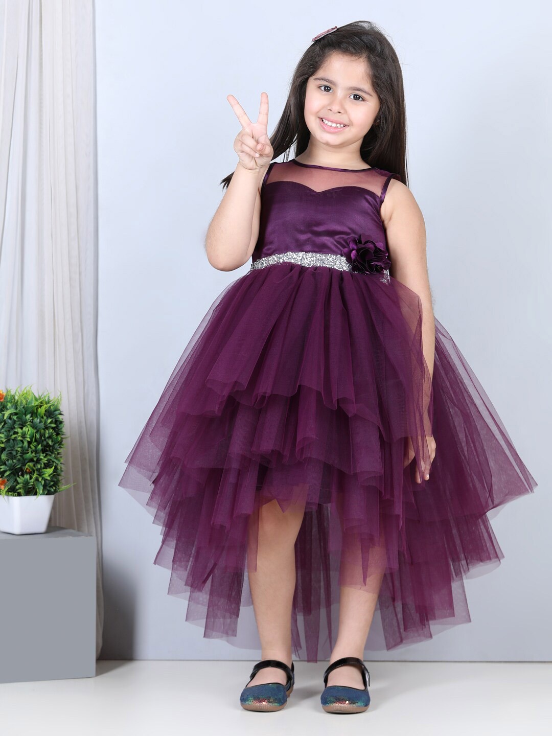 

Toy Balloon kids Girls Embellished High-Low Hem Empire Tulle Dress, Purple