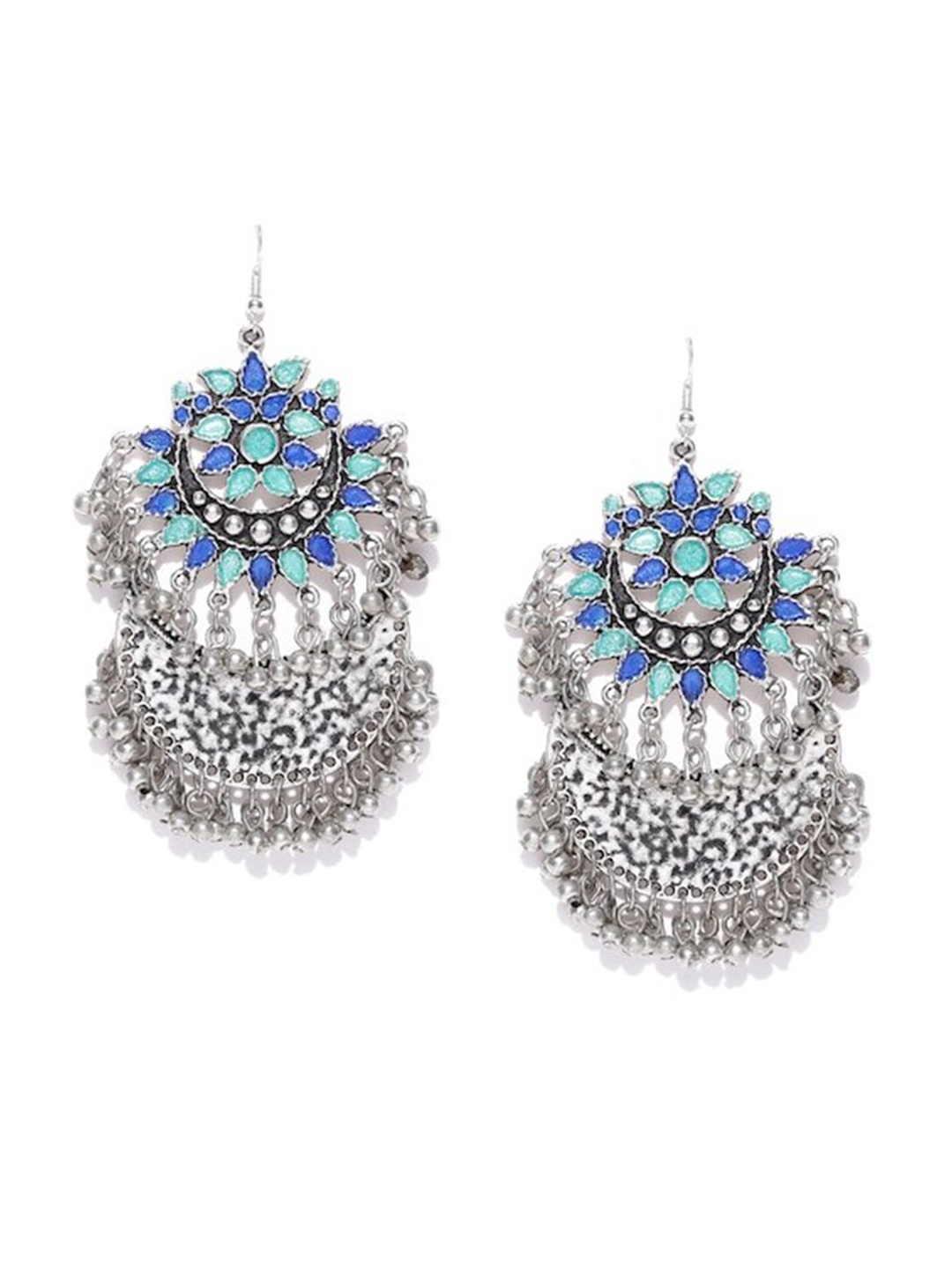 

Infuzze Silver-Plated Stone Studded Chandbalis Earrings