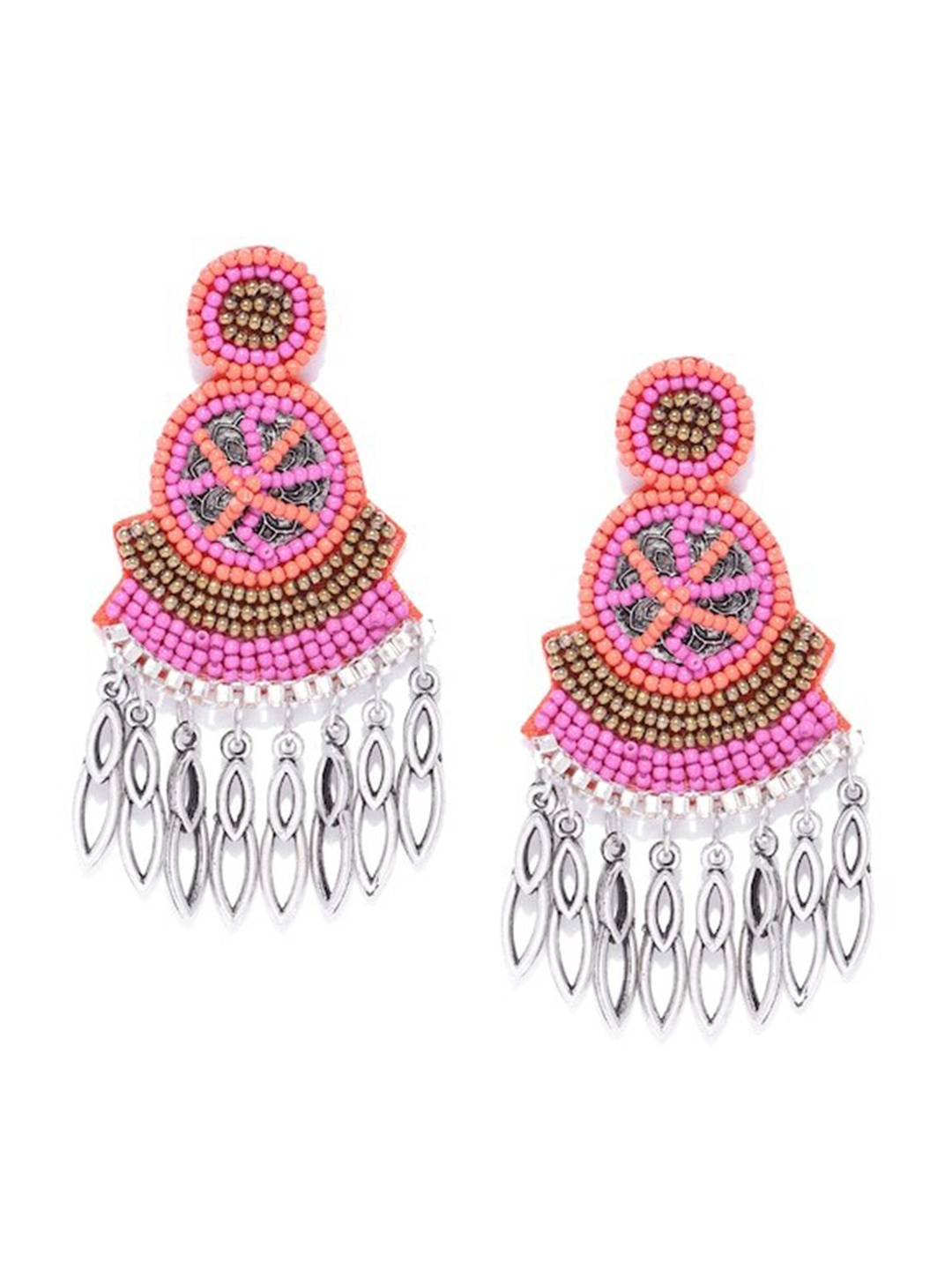 

Infuzze Beaded Oxidised Contemperory Drop Earrings, Silver